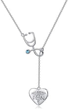 Load image into Gallery viewer, Stethoscope Necklace Sterling Silver Caduceus Angel Nursing Themed Nurse Doctor Medical Student RN Registered Nurse Graduation Gift