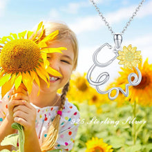 Load image into Gallery viewer, S925 Sterling Silver Stethoscope Sunflower Nurse Heart Pendant Necklace
