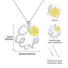 Load image into Gallery viewer, S925 Sterling Silver Stethoscope Sunflower Nurse Heart Pendant Necklace
