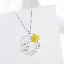 Load image into Gallery viewer, S925 Sterling Silver Stethoscope Sunflower Nurse Heart Pendant Necklace
